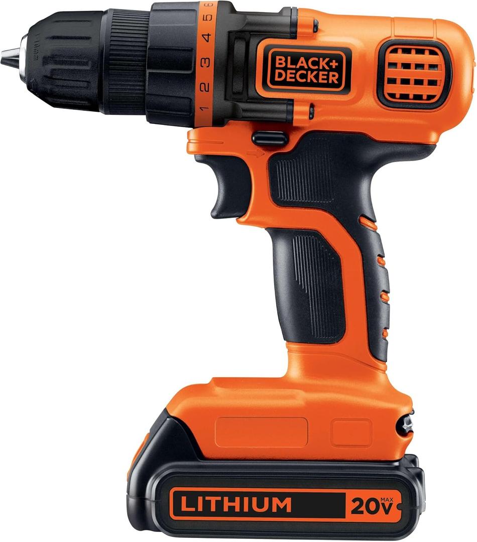 BLACK+DECKER 20V MAX Cordless Drill and Driver, 3/8 Inch, With LED Work Light, Battery and Charger Included (LDX120C)