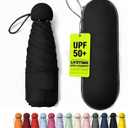 Mini Umbrella for Purse with Case, Sturdy Travel Essentials, UV Sun Protection Lightweight Compact Manual Open Close, Tiny Pocket Fits Purse Backpack, Women Kids Men (Black)