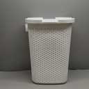 Mind Reader 60L Slim Laundry Hamper, Clothes Basket, Lid, Wicker Design, Plastic, 17.65"L x 13.75"W x 24.15"H, Ivory