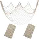 2 Pack Fish Net Decorations - 80x40 Inch Beige Fishing Net Decor for Under The Sea Hawaiian Beach Themed Party, 3mm Natural Cotton Versatile Nautical Netting for Wall Table Ceiling Halloween Decor