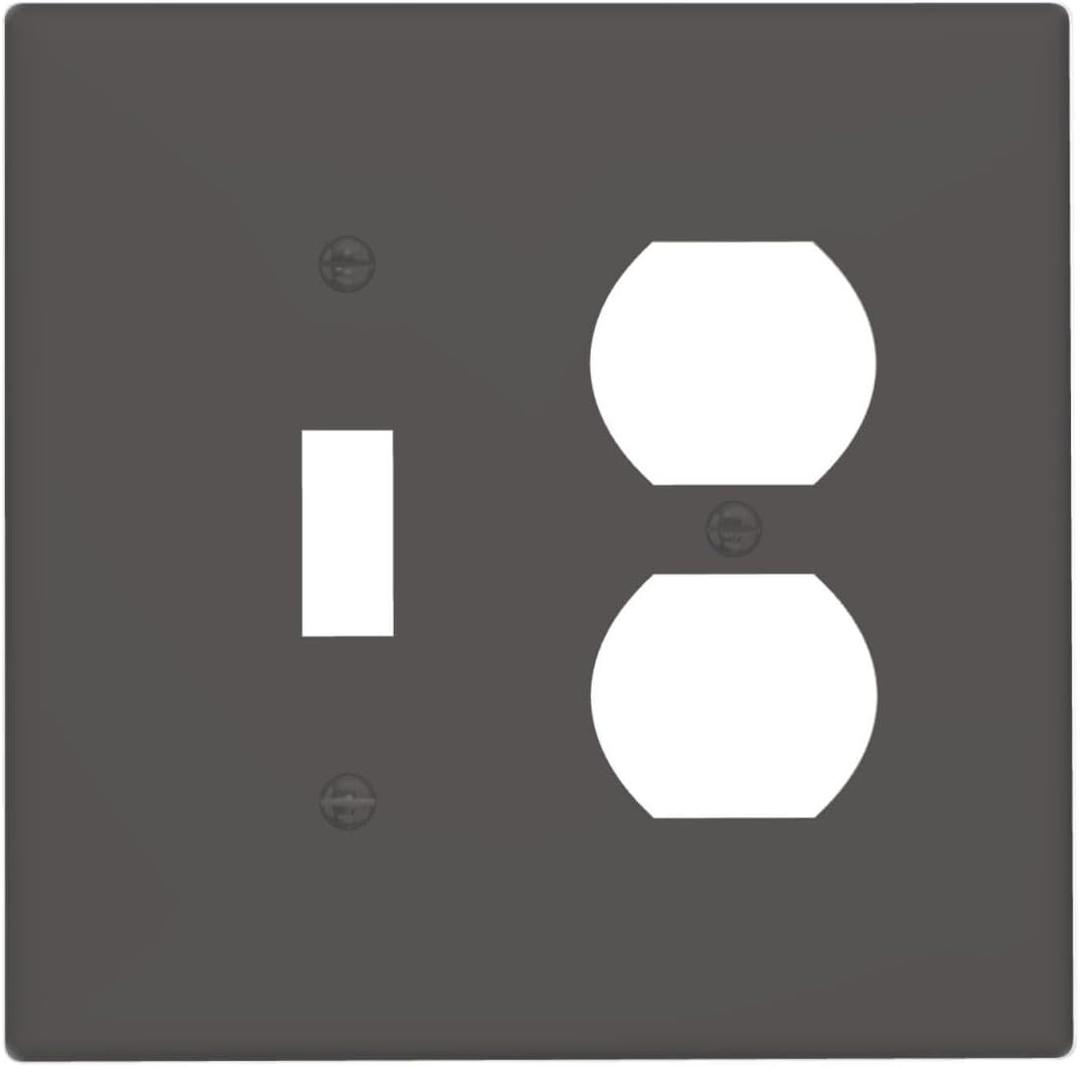 Grey/Gray 2 Gang Single Toggle/Duplex Combo Outlet Light Switch Cover, Combo 1-Toggle 1-Dimmer Decorator Wall Plate Electrical Faceplate