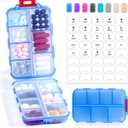 14 GRIDS Travel Pill Organizer Box with Labels - Travel Medicine Case Kit - Pocket Daily Pharmacy Container - Travel Medication Holder Dispenser for Fish Oil Vitamin Supplement Storage - Clear Blue