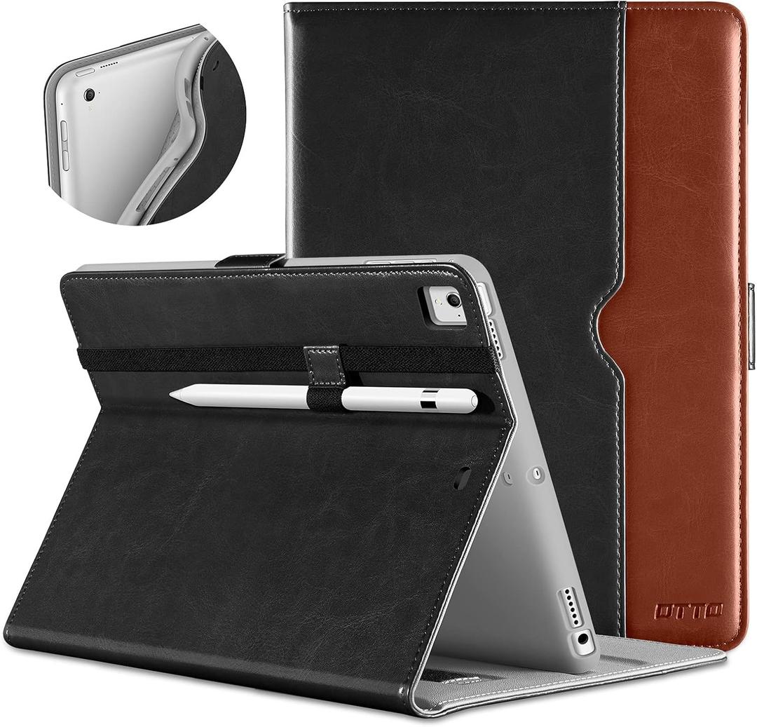 DTTO for iPad 9.7 Inch 5th/6th Generation 2018/2017 Case with Apple Pencil Holder, Premium Leather Folio Stand Cover Case for Apple iPad 9.7 inch, Also Fit iPad Pro 9.7/Air 2/Air - Black Brown