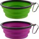 Large Collapsible Dog Bowls, 34oz Portable Foldable Travel Water Bowl Food Dishes with Carabiner Clip for Traveling, Hiking, Walking, 2 Pack (Purple+Green)
