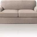 PrinceDeco T Cushion Loveseat Slipcover 3 Pieces Sofa Covers for T Cushion Sofa Stretch Slip Covers for 2 Cushion Couch with 2 Individual T Shape Seat Covers Width Up to 76" - Washable, Sand