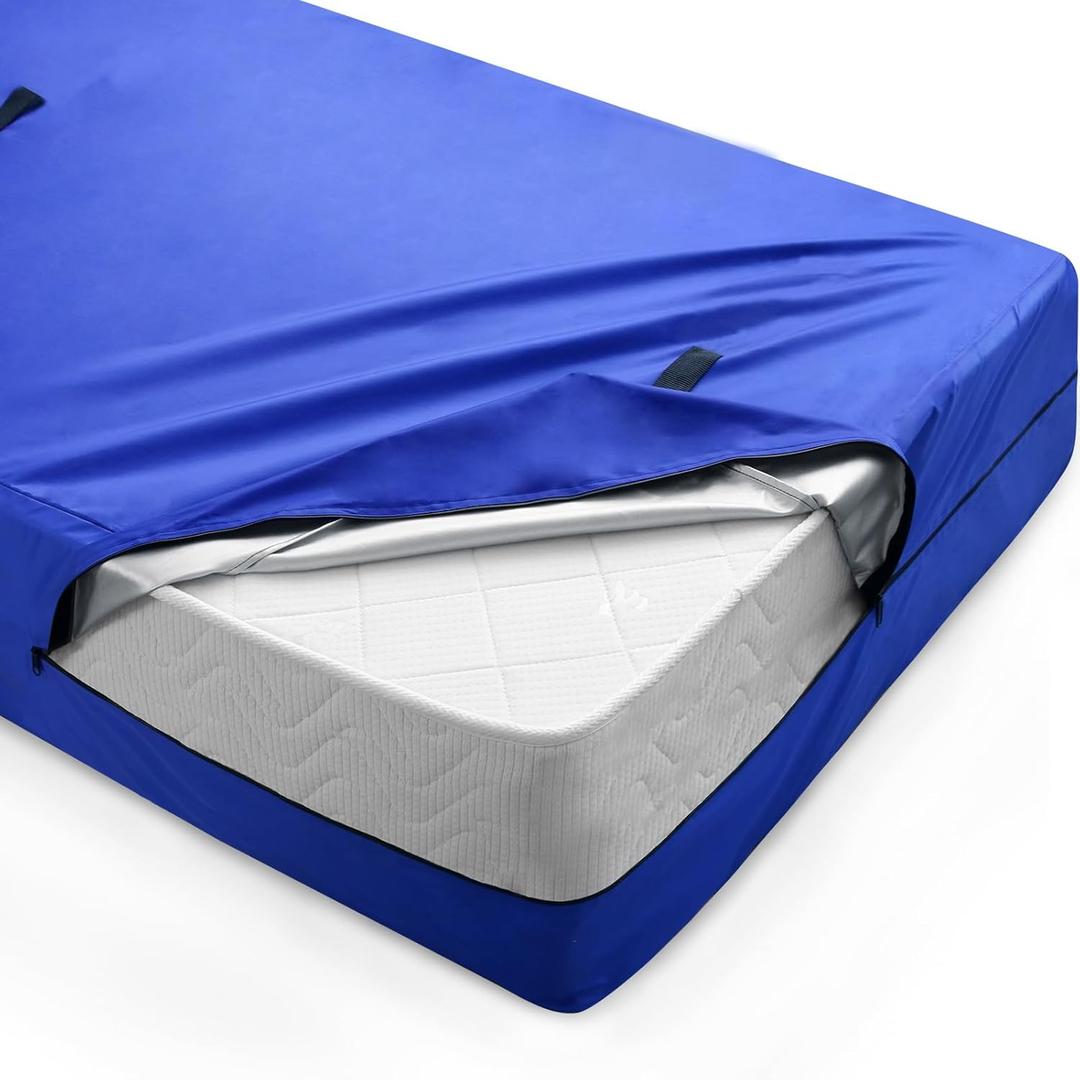 Queen Mattress Bag for Moving and Storage, Queen Size Mattress Cover for Moving with Heavy Duty Handles, Double Zippers, Reusable Waterproof Mattress Protector for House Moving Travel (Blue)