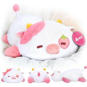 Weighted Stuffed Animals 4.0 Lbs  Weighted Strawberry Cow Plush, Weighted Plush Animals for Kids, Cow Weighted Pillow, Birthday Gifts for Women, Girls and Males (23 inch)