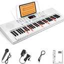 Vangoa VGK611 Electric Keyboard for Beginner, 61 Keys Portable Music Keyboard With Mini Lighted Keys, Electronic Piano for Kids, Boy, Girl, White