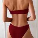 SHENHE Women's Strapless Bikini Swimsuits 2 Piece Ruched V Wire Bandeau Bikini Sets Bathing Suits (Red, S)