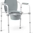 Medline 3-in-1 Steel Bedside Commode, Elongated Seat, Sturdy Folding Frame, 7.5 QT. Bucket, 350 lb. Weight Capacity, Clip-on Seat, Easy Cleaning, Tool-Free Assembly, Gray