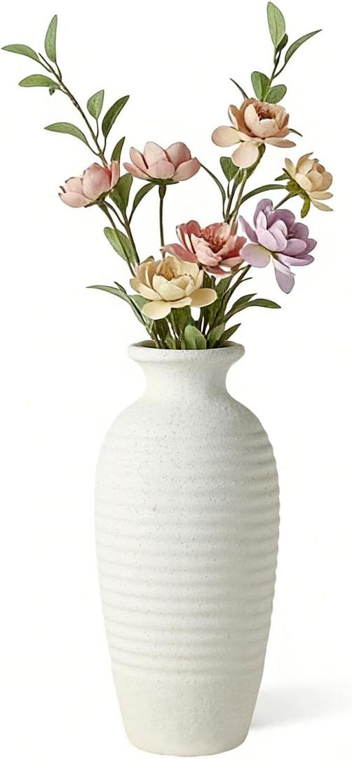 Ceramic Farmhouse Vase, 14.4 Inch Large Handmade Rustic Flower Vase, Waterproof Tall Vase for Pampas Grass & Home Decor, Ideal for Living Room, Shelf, Wedding & Housewarming Gift in Off-White
