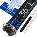 Left Hand WindBlack Cone2" Garage Door Torsion Spring with Non-Slip Winding Bars & Gloves, High Precision Electrophoresis Black Coated, for Replacement, MIN 16,000 Cycles (0.262x2''x36'')