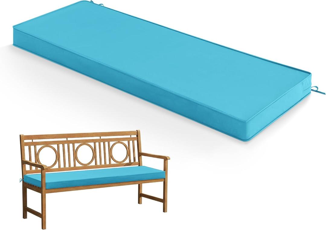 Summsun Outdoor Bench Cushion: Waterproof and Fade Resistant Patio Furniture Cushions - Non-Slip Bench Pad Cushion with Removable Cover for Garden Swing Porch Sofa Settee, 42 x 18 Inch, Teal