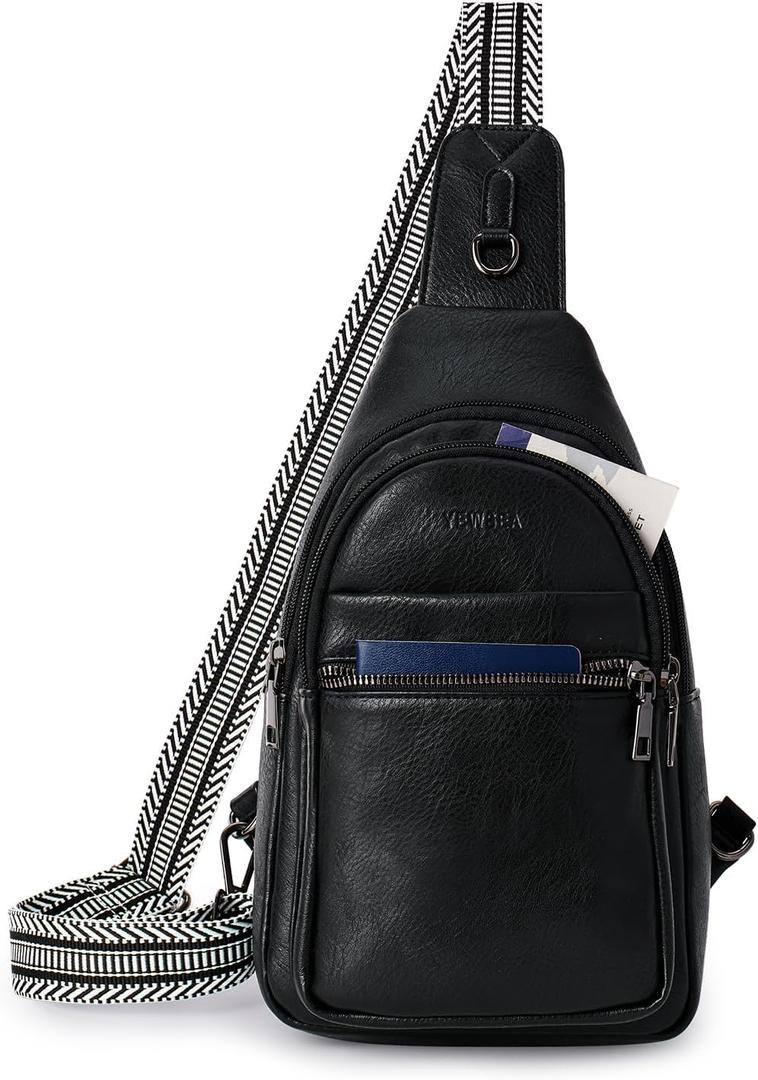 Crossbody Sling Bag Fanny Pack For Women Men Backpack Travel Shoulder Bags Purse Handbag Gifts For Her PU Leather Black
