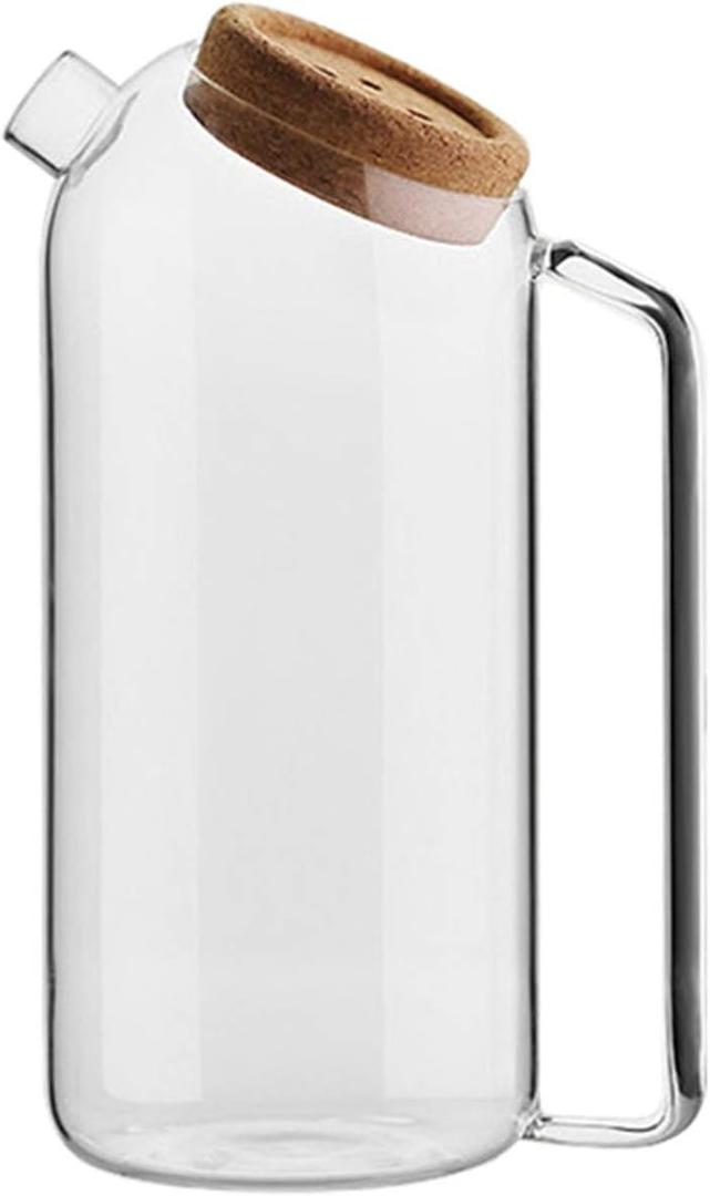 Glass Water Pitcher with Cork Cover Large-Capacity Glass Teapot for Juice, Iced Tea, DIY Beverages Water Carafe (Capacity : 0.8L)