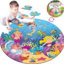71Pcs Floor Puzzles for Kids Ages 3-5 Jigsaw Puzzles for Girls Princess Mermaid Double Sided Puzzle for Kids Castle Princess Xmas Party Supplies Mermaid Toys Educational Toys