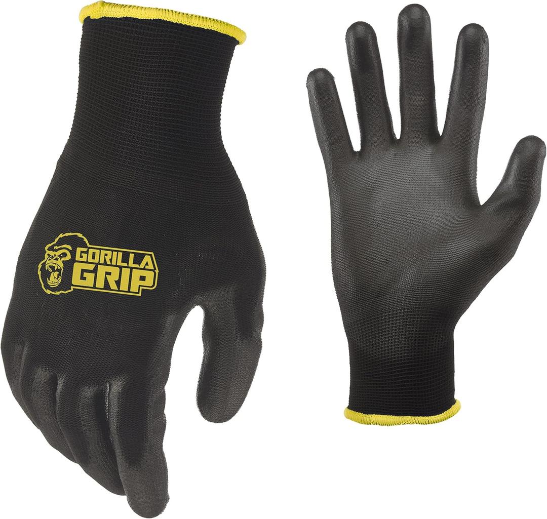 Gorilla Grip Work Gloves, Never Slip Maximum Grip All-Purpose, Gloves for Men, Superior in Wet, Dry, Oily Conditions, Polymer Palm, Medium Size, 25 Pairs, Black/Yellow | 25036-25