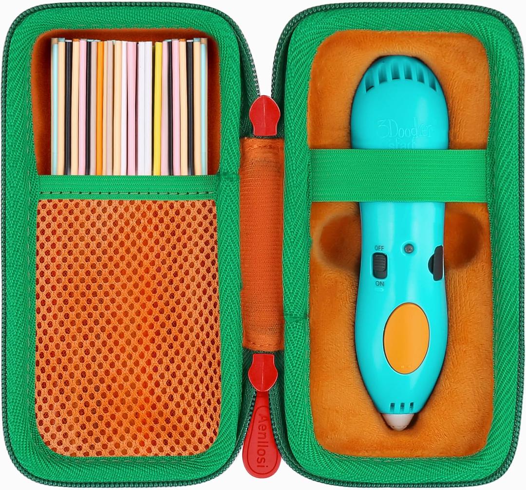 Aenllosi Storage Case Compatible with 3Doodler Start+ Essentials (2024) 3D Pen,Holders for 3D Printing Filament Refill Pack and USB Cable (Only Case,Orange & Green Zipper)
