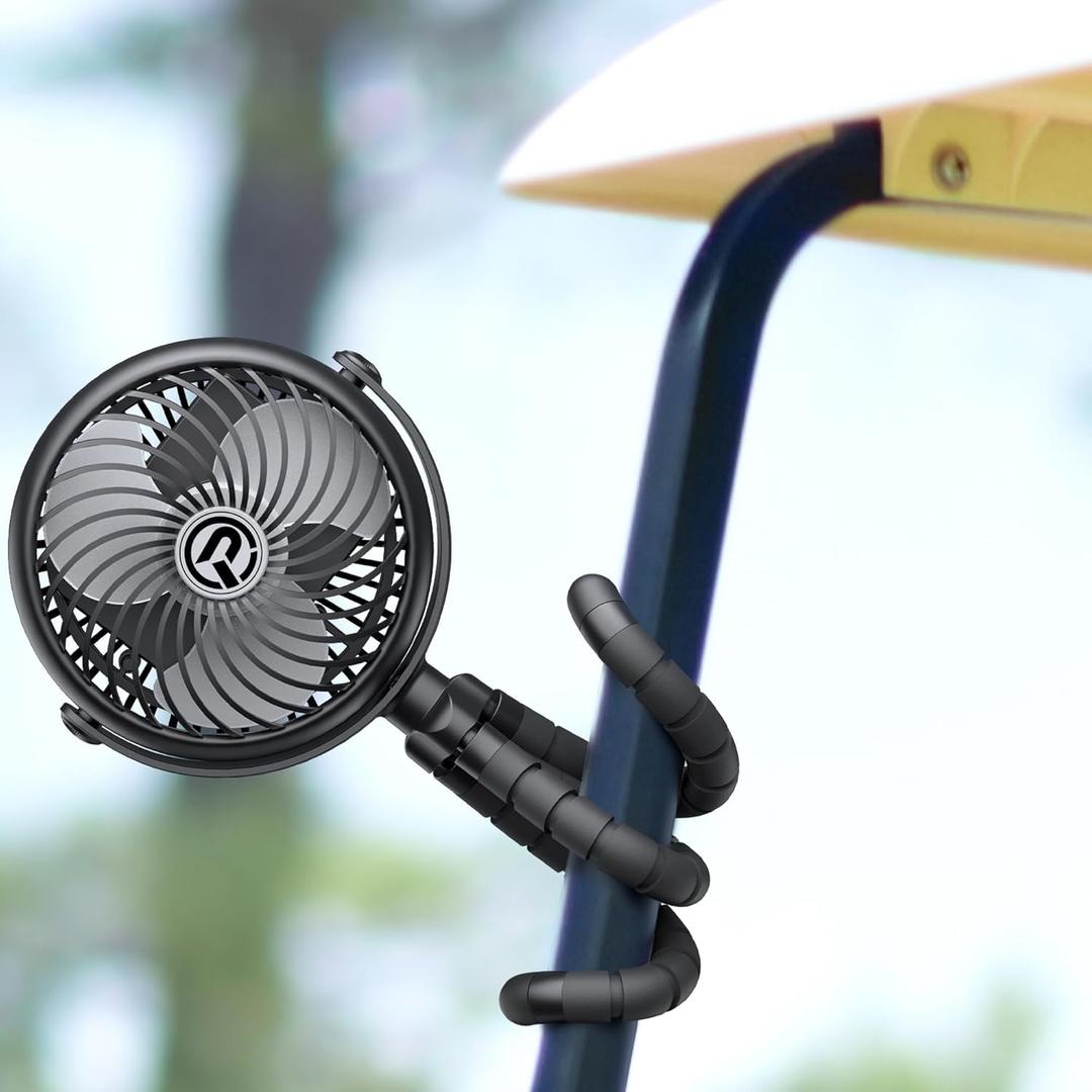 Rechargeable Golf Cart Fan Compatible with EZGO Club Car Yamaha Clip on Fan with Flexible Tripod, 360 Rotatable, 20Hrs Work, 3 Speed Battery Operated for Golf Cart Golf Palyer Summer Essential