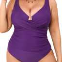 CUPSHE Plus Size One Piece Swimsuit for Women Ruched Underwire Bathing Suit Curvy Tummy Control Swimwear (X-Large Plus, Deep Purple)