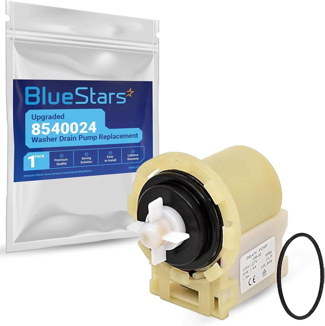 BlueStars Upgraded 8540024 Washer Drain Pump Replacement - Compatible with Whirlpool Kenmore Maytag Washing Machines - Replaces W10117829 PS11757304 W10130913