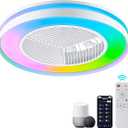 HUMHOLD Smart Low Profle Ceiling Fans with RGB Lights Remote/APP/Voice Control, 20" Bladeless Ceiling Fans with 6 Speeds, Timer, Quiet DC Motor, Ceiling Fan with Light for Kids Bedroom/Living Room