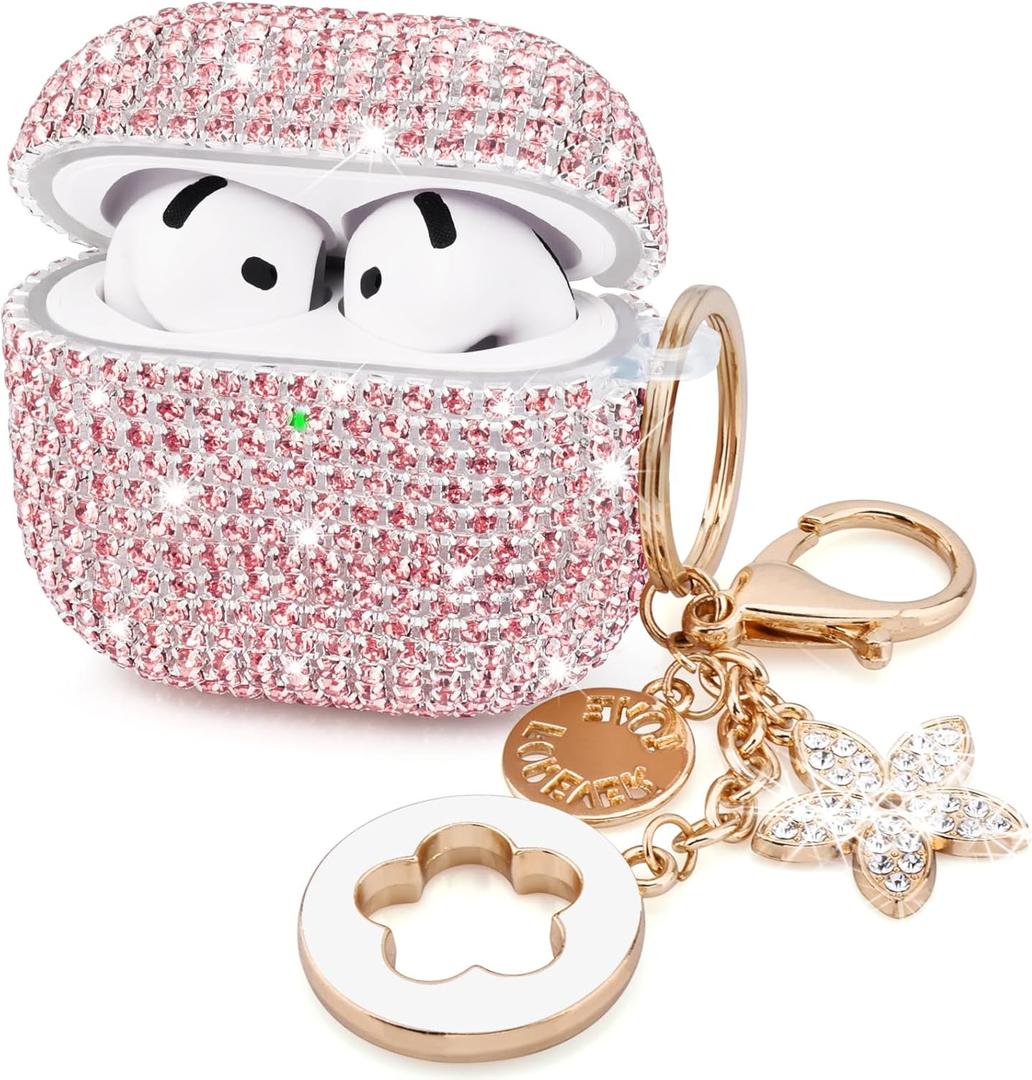 VISOOM Cute Jewelry Case for Airpods 4 Cases 2024 Cover Women, Sparkly Air pods 4 Gen Cases Hard TPU Airpod Case 4th Generation Glitter iPods 4 Cases with Bling Keychain for iPods Earbuds Airpods 4th
