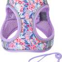 JUFOO S Light Purple Flower Pattern Dog Harness and Leash Set,No Escape Puppy Harnesses for Training Walking Breathable Adjustable Puppy Vest for Small Medium Dogs, Cats (Light Purple, S)
