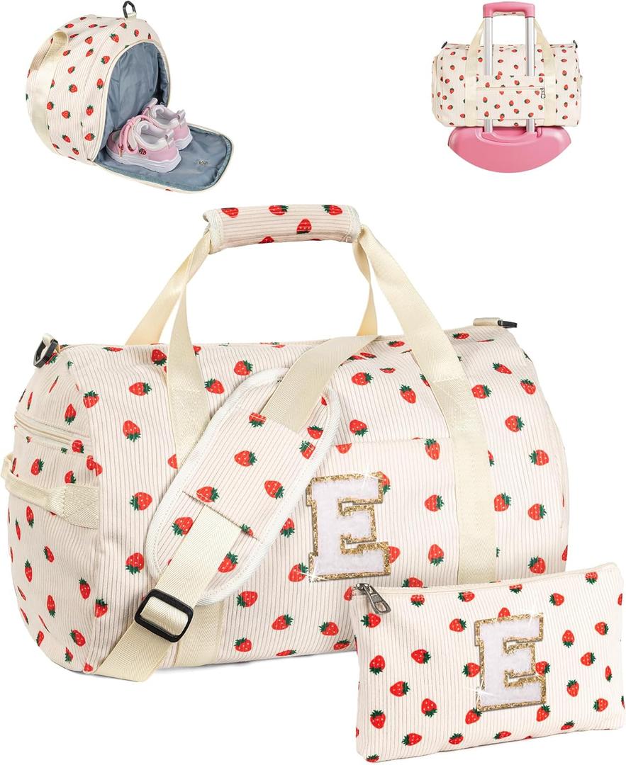 6 7 8 9 10 11 12 Year Old Girl Birthday Gifts, Girls Gym Bag, Kids Personalized Weekend Duffel Bags with Shoe Compartment, Initial Travel Tote with Makeup Bag, Holiday Gift Set (Letter E)