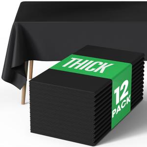 Pureegg Rectangle Table Cloth 60" x 84"  Durable Polyester Tablecloth Offers Reusable & Washable Protection, Ideal for Outdoor Party, Picnic, Wedding, Banquet and Birthday, 12 Pack, Black
