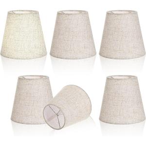 Set of 6 Small Lamp Shades Clip on Bulb, 3.5''x 5.1''x 5.5'' Chandelier Shades Fabric Linen Mini Lamps Shade Beige Soft Glow for Table Chandelier Wall Lamp Ceiling Lamps Home Decor