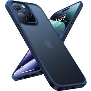 TORRAS Shockproof for iPhone 15 Pro Case 6.1", 12FT Military Grade Drop Tested, Anti-Fingerprint Anti-Scratch Semi-Clear Back with Silicone Slim Thin Protective Phone Case for iPhone 15 Pro, Blue