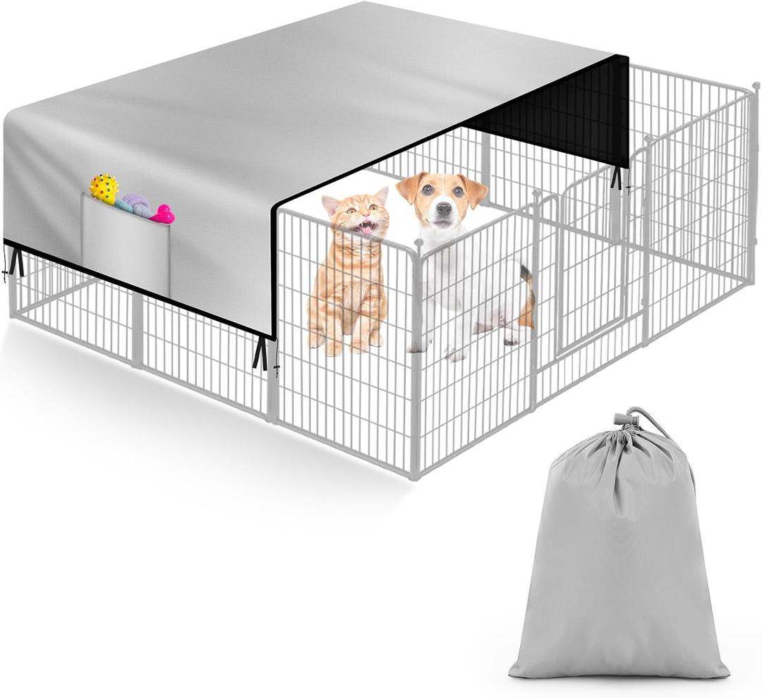 Patelai 114 x 71 Inches Heavy Duty 600d Oxford Dog Playpen Cover Extra Large Uv-Resistant Sun/Rain Shade, Fits 24/32/35/40/45/47/50 Inch Dog Panels for Outdoor Comfort and Protection (Cover Only)