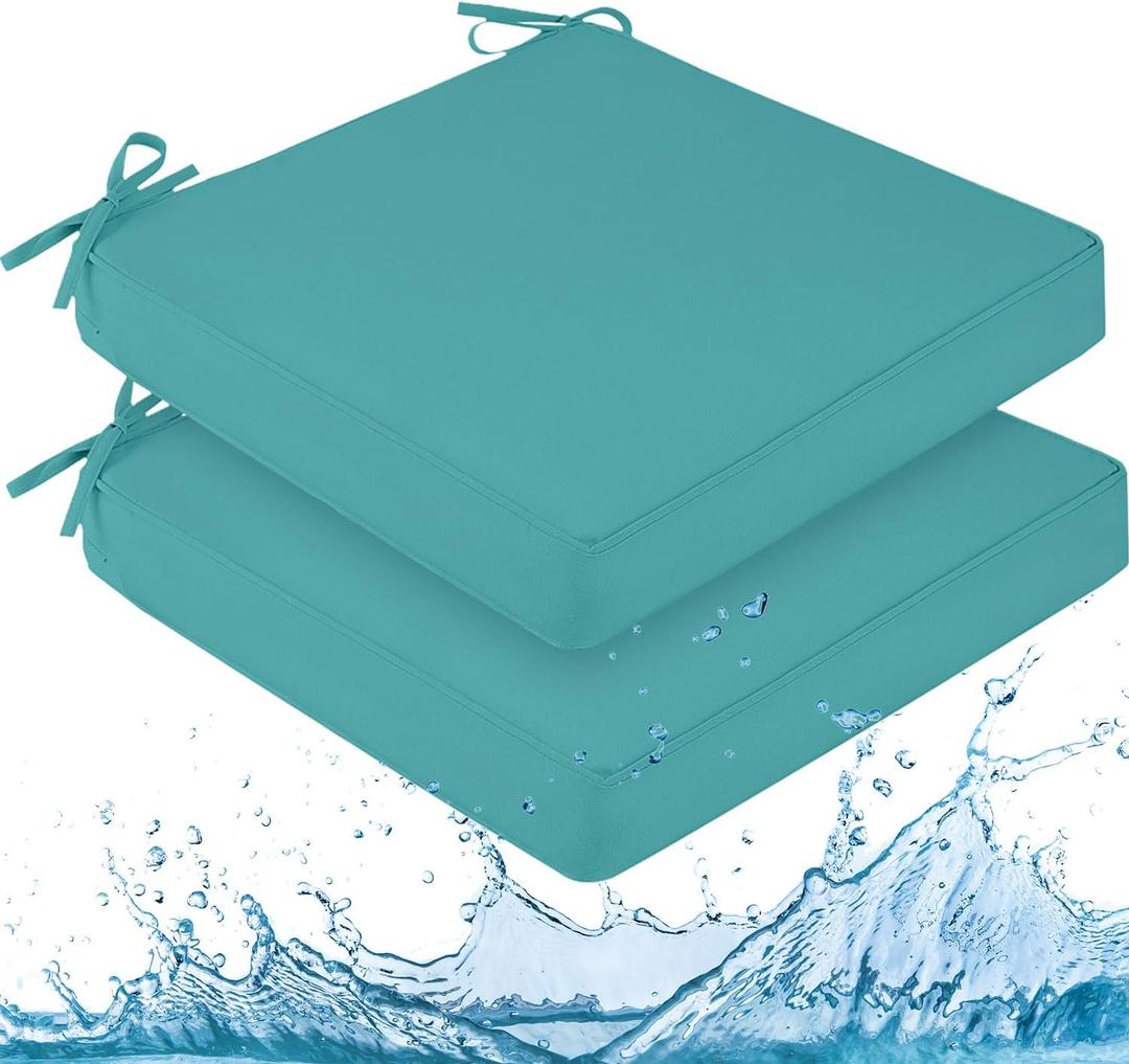 downluxe Waterproof Outdoor Chair Cushions for Patio Furniture, 19" x 19" x 2" Patio Chair Cushion with Adjustable Ties & Portable Handle, Square Outdoor Cushion with Removable Cover, Teal, 2 Pack downluxe Waterproof Outdoor Chair Cushions for Patio Furniture, 19" x 19" x 2" Patio Chair Cushion with Adjustable Ties & Portable Handle, Square Outdoor Cushion with Removable Cover, Teal, 2 Pack