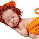 Hand Knitted Lion Costume for Boy Girl Adorable Newborn Photo Props Outfit for Showers Christmas and Holiday Photography Sessions