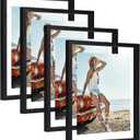 Trwcrt 4 Pack 8x10 Floating Picture Frame, Double Glass Picture Frames Display up to 10 x 12 photos for Desktop or Wall Hanging, Black