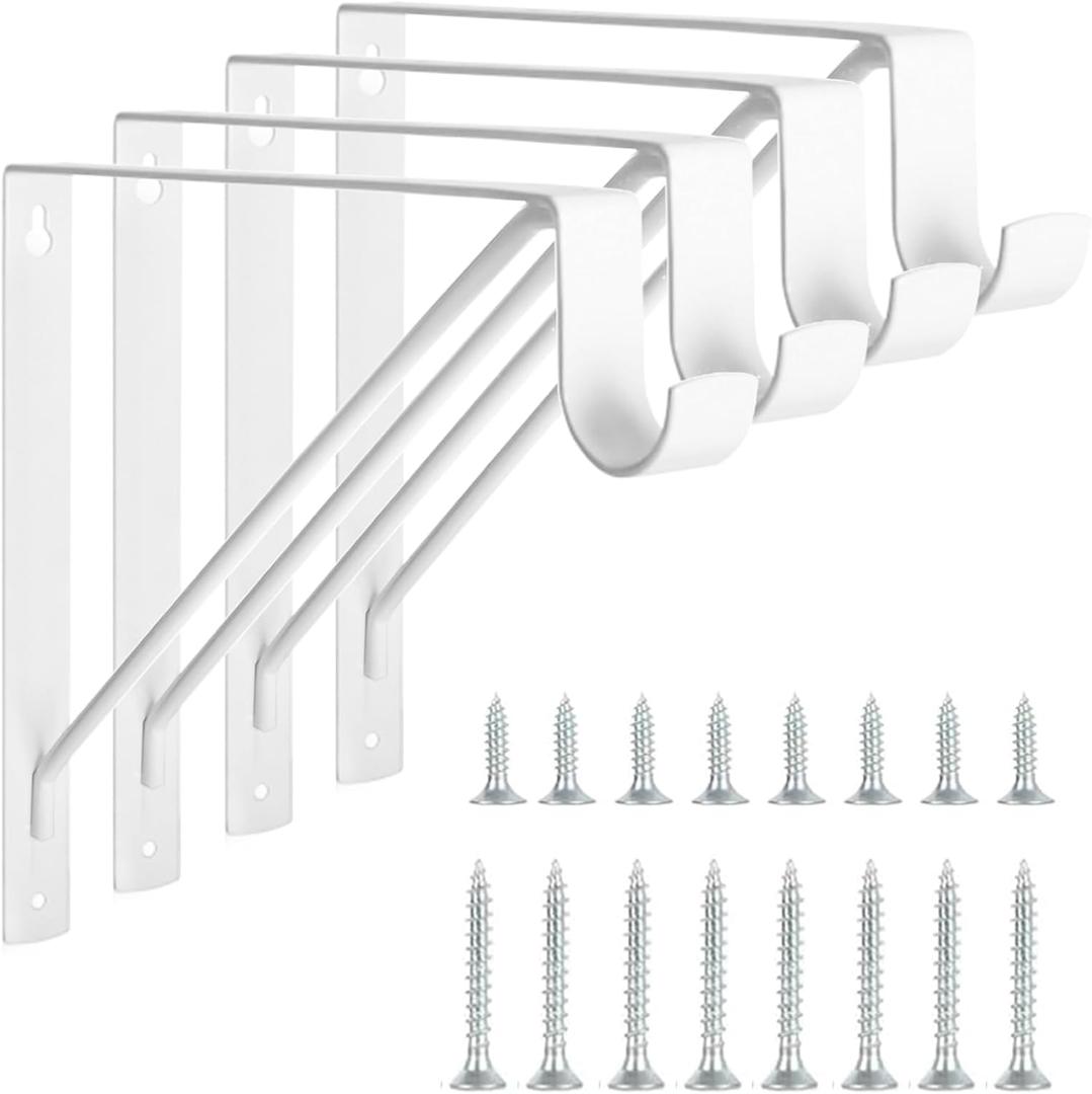 4 Pack Heavy Duty Closet Shelf & Rod Brackets, Wall Mounted Closet Shelf Brackets, 11 x 10.2 Inch Closet Shelf Brackets with Rod Support, White