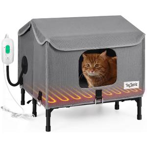Heated Outdoor Cat House,Weather-Resistant Insulated Cat Shelter with Elevated Stand,Winter-Ready for Stray Cats, No Assembly Needed,17"x15"x13" (Grey)