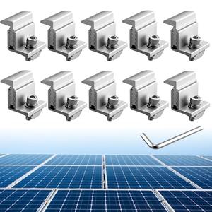 Anbte Solar Panel Mounting Brackets 30-50mm Adjustable, 10pcs Aluminum Solar Panel End Clamp Include 10*Screw M8 and 1*Wrench, Solar Mount Kit for Metal Roof, Tin Roof, Flat Roof, Sheet Roof, Silver