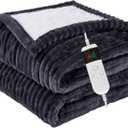 Heated Blanket Electric Twin, Soft Flannel Heating Blanket with 8 Hours Auto Off 10 Fast Heating Levels Machine Washable Sherpa Heated Blanket with Overheating Protection