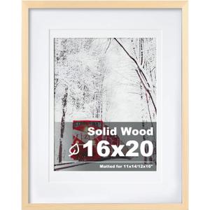 Egofine 16x20 Solid Wood Picture Frame, Made of Solid Wood Covered by Plexiglass 11x14/12x16 with Mat 16x20 without Mat, Poster Frame for Wall Mounting Photo Vertically or Horizontally, Natural Wood