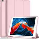 iMieet iPad 9th Generation Case 2021/iPad 8th Generation Case 2020 10.2 Inch with Pencil Holder, iPad 7th Gen 2019 Case with Soft Baby Skin Silicone Back, Auto Wake/Sleep Cover (Pink)