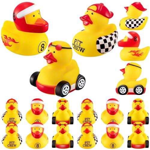 Shappy 50 Pieces Race Car Driver Rubber Duckies 2 Inch Mini Rubber Ducks for Kids Birthday Party Decorations Gift Classroom, 3 Designs