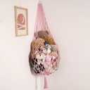 Amdermi Stuffed Animal Hammock Corner Hanging Net for Stuff Animal Storage Macrame Toy Display Plush Toy Holder-Perfect for Tiny Space Walls-Kid Bedroom Decor Nursery Playroom Organizer (Light Pink)