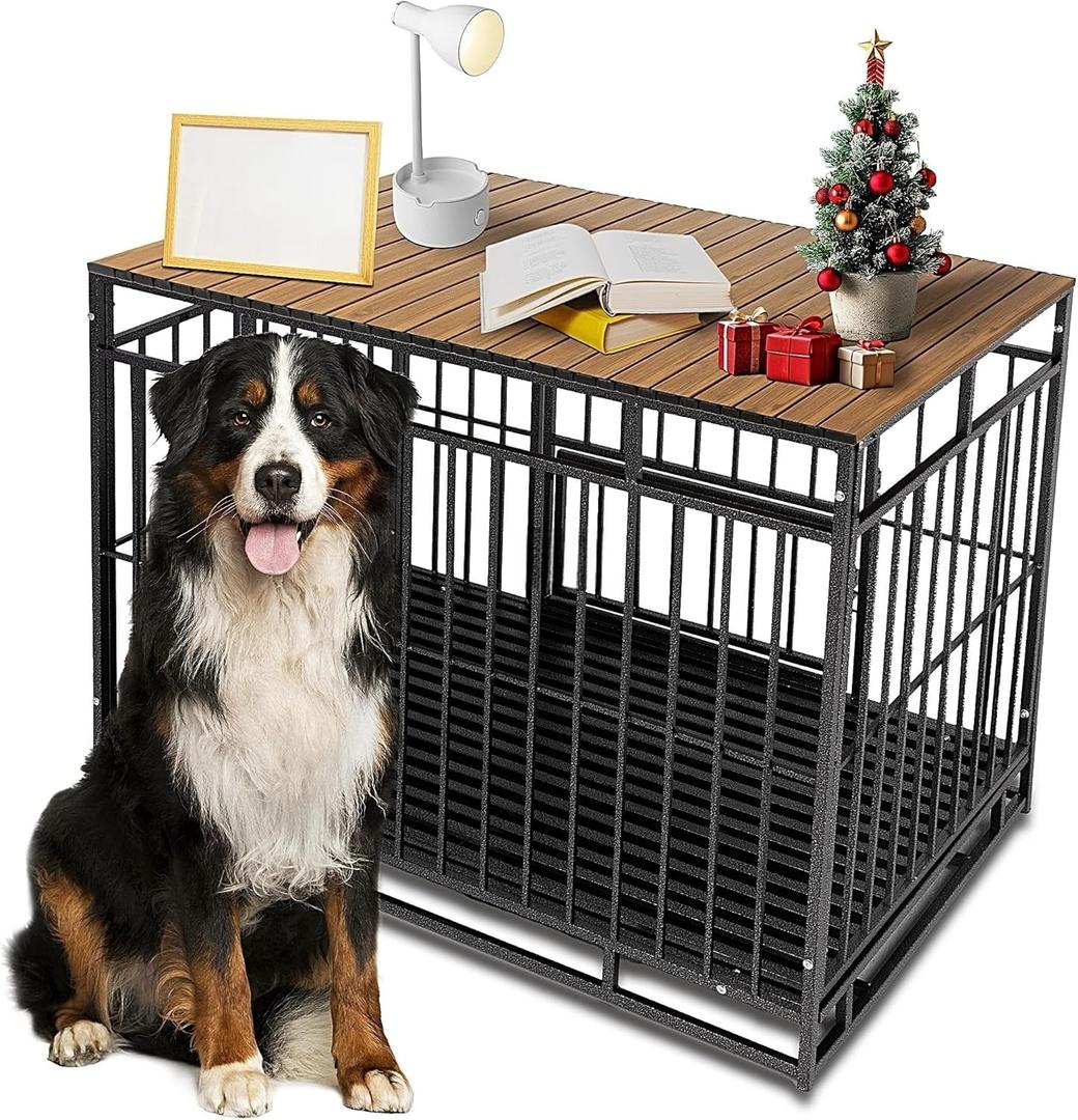Dog Crate Topper with Magnets for 48 Inch Crate - Aluminum Foldable Dog Kennel Topper Decorative Storage Pet Crate Table Walnut (Only Topper)
