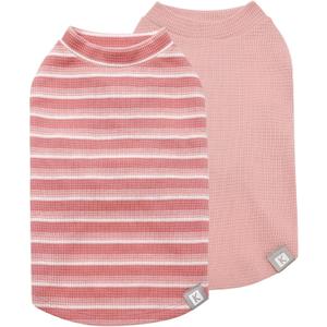 KYEESE 2Pack Waffle Dog Shirts, Lightweight Sleeveless Dog T Shirts for Small Dogs Girl, Breathable Pet Vest Comfort Tank Top Soft Dogs Clothes for Daily Wear, Pink+Striped, L