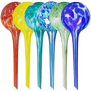 Mission Gallery Plant Watering Globes Set of 6 - Large Self Watering Globes for Indoor & Outdoor Plants - Multicolored, Automatic, Glass Watering Bulbs for Daily Use, Plant Watering Devices