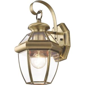 Livex Lighting 2051-01 Monterey 1 Light Outdoor Antique Brass Finish Solid Brass Wall Lantern with Clear Beveled Glass, 7"w X 12.5"h