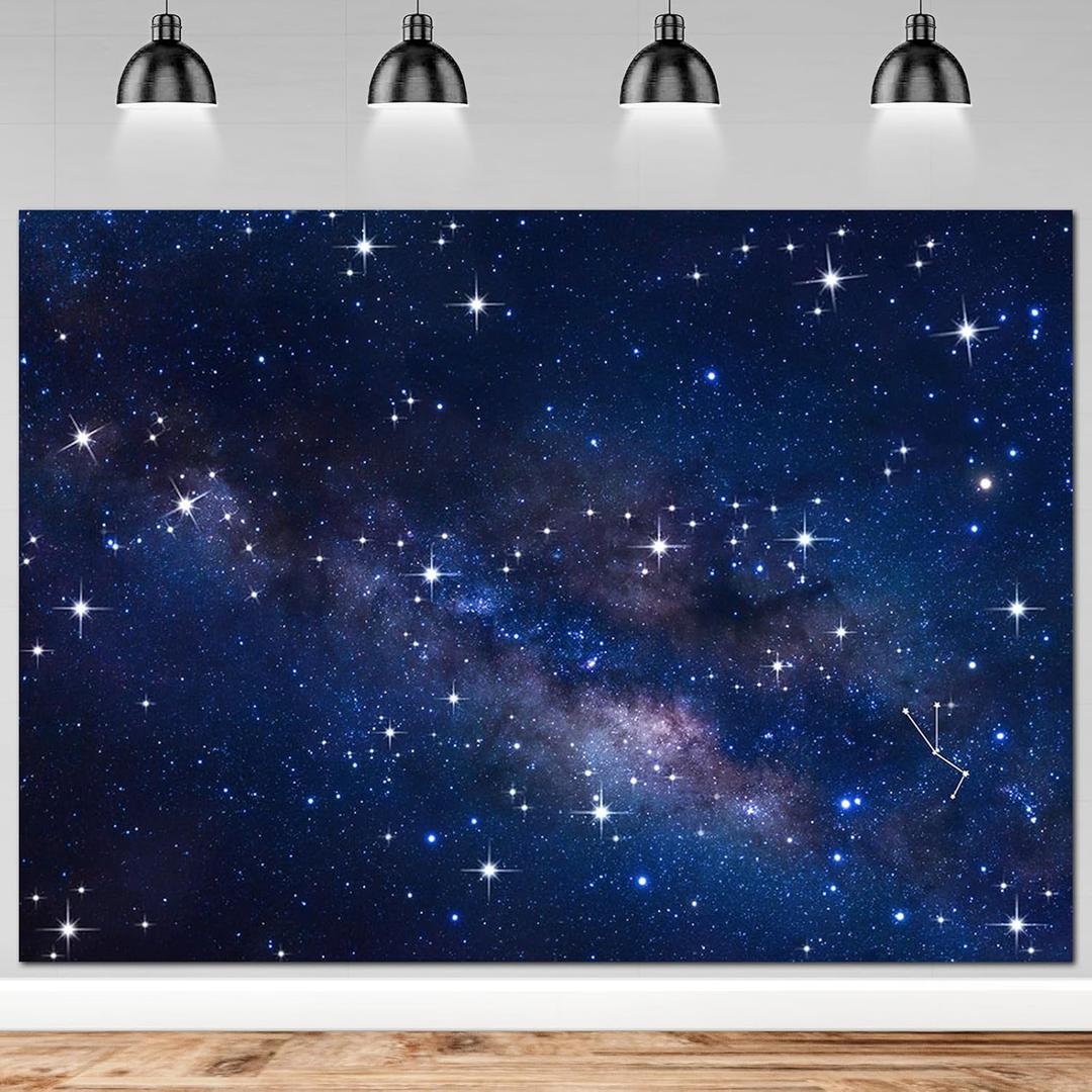 Avezano Starry Night Sky Backdrop Outer Space Galaxy Birthday Background Universe Nebula Stars Theme Party Decorations for Boy Kids First Birthday Banner Photo Booth Props (7x5ft)