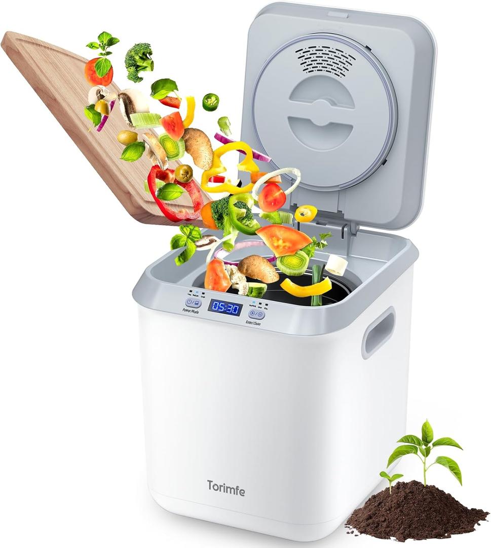 Electric Composter for Kitchen: Smart Compost Bin Outdoor/Indoor, Odorless/Auto-Cleaning/Intelligent LED Display, 2.5L Auto Garbage Disposal Home Countertop Composting Bin, Turn Waste into Fertilizer (White)
